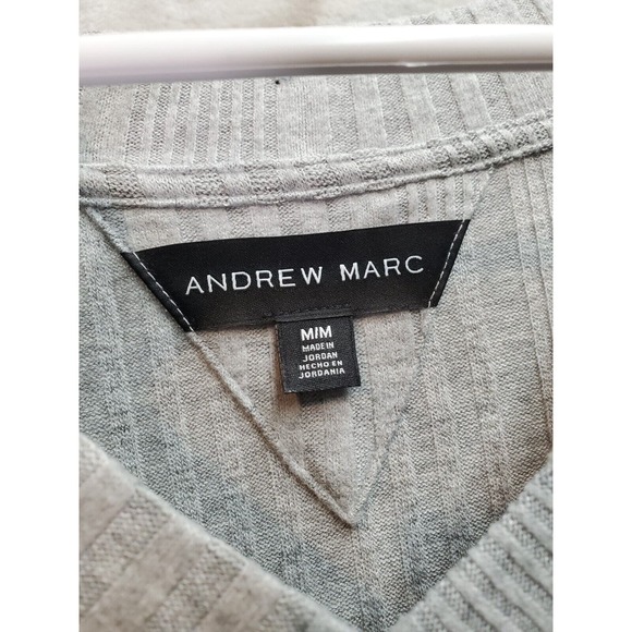 Andrew Marc Sweater Womens Medium Light Gray Knit Rayon Long Sleeve V Neck Slit - Picture 5 of 9